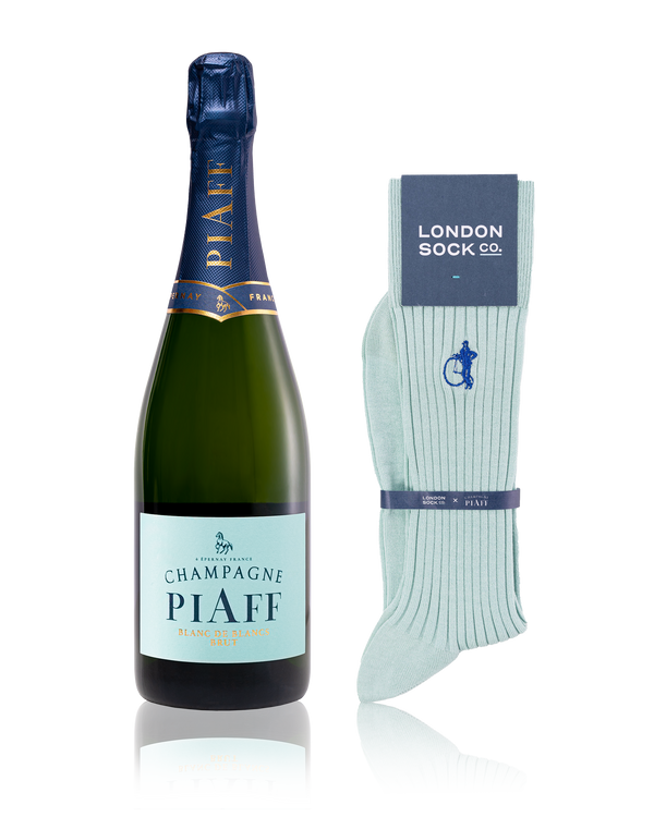 Champagne PIAFF Blanc de Blancs NV & London Sock Co PIAFF Blue Socks