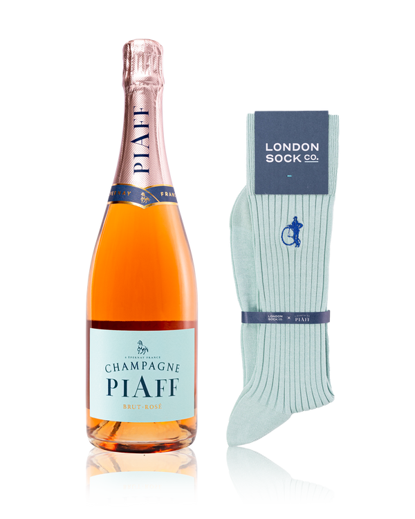 Champagne PIAFF Brut Rosé NV & London Sock Co PIAFF Blue Socks